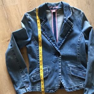 American Eagle denim one button blazer